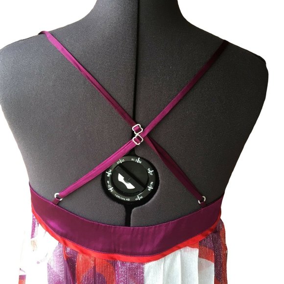Bebe Spaghetti Strap Top Shimmer White Purple Red S Sheer Layered Baby Doll - Picture 8 of 10
